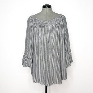 Terra & Sky Striped Off-the-Shoulder Smocked Boho Blouse - 1XL